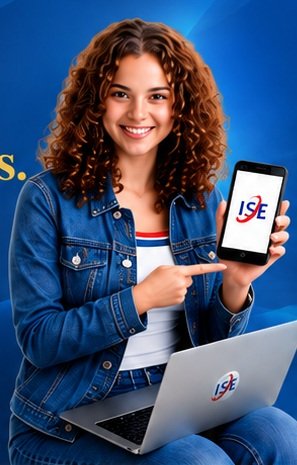Estudiante ISE aprendiendo inglés con computadora portátil